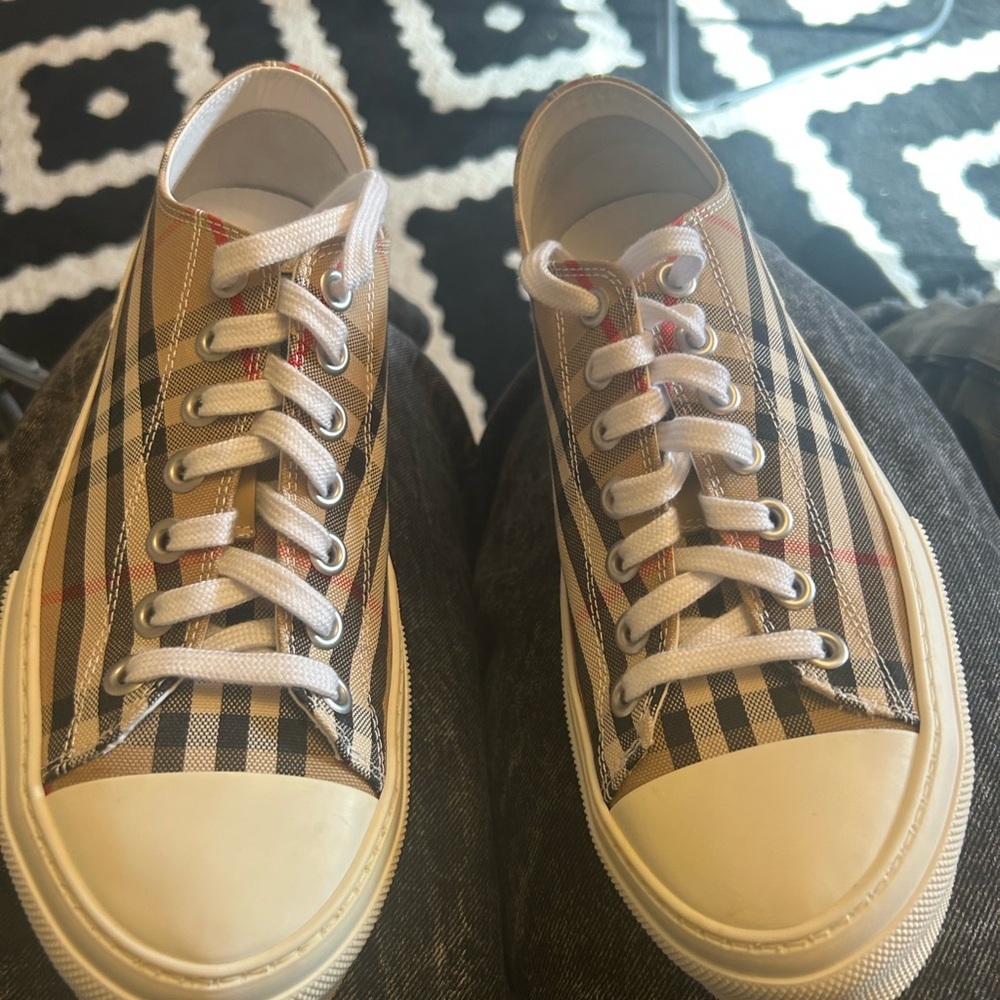 Burberry Beige and Black Plaid Sneakers
